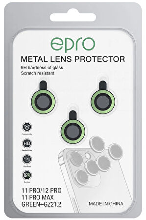 iPhone 11 Pro / 11 Pro Max / 12 Pro Uyumlu Kamera Lens Koruyucu – Yeşil Çerçeveli (Green)