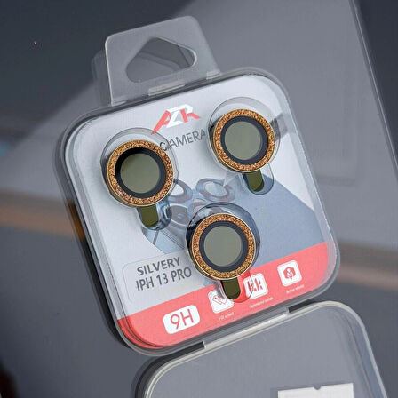 iPhone 13 Pro Uyumlu Kamera Lens Koruyucu – Gold Taşlı (Gold)