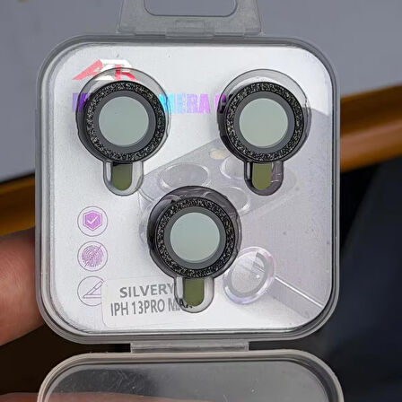 iPhone 13 Pro Max Kamera Lens Koruyucu – Siyah Taşlı (3’lü Set)