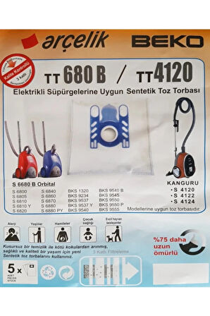 Arçelik Kanguru S 4122 Süpürge Uyumlu Toz Torbası 5 ADET