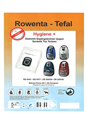Rowenta-Tefal Hygiene Silence Force Uyumlu Toz Torbası 5 ADET