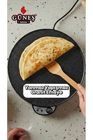 Homelux 2000w Elektrikli Lüks Termostatlı 50 Cm Ekmek,gözleme,börek Ve Katmer Sacı l Granit emaye