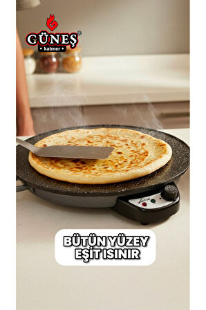 Homelux 2000w Elektrikli Lüks Termostatlı 50 Cm Ekmek,gözleme,börek Ve Katmer Sacı l Granit emaye