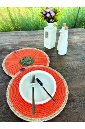 2'li Set Turuncu Amerikan Servis-Leke Tutmaz Natural 33 cm