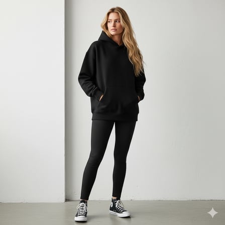 Makiteks Siyah Pamuklu Unisex Kanguru Cepli Kapüşonlu Rahat Kesim Crossfit Baskılı Sweatshirt