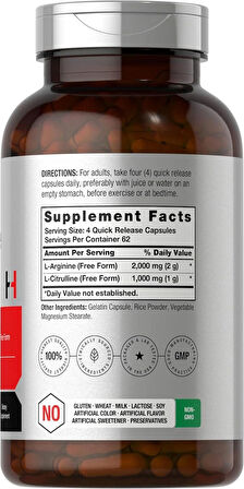 Horbaach L-Arginine(Arjinin) L-Citrulline(Sitrulin) Complex | 3000mg | 250 Caps