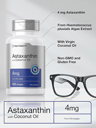 Horbäach Astaxanthin with Coconut Oil Skin Eyes Heart Support 4mg | 150 Softgels