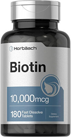 Horbäach Biotin Hair Skin Beauty 10000mcg Women & Men 180 Fast Dissolve Tablet