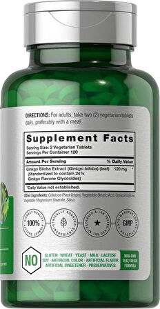 Horbaach Ginkgo Biloba Mabet ağacı ekstrat 120mg 240 Tablet Flavone Glycoside Vegetarian Gluten Free