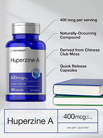 Horbaach Huperzine(Huperzia serrata) A 400mcg | 180 Capsules | Non-GMO, Gluten Free