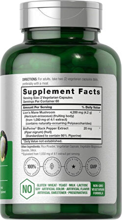 Horbäach Lions Mane Mushroom Extract 4200 Mg 120 Caps