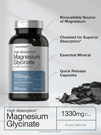 Horbaach High Magnesium(Magnezyum) Glycinate(Glisinat) with Chelated Minerals  1330mg 250 Caps