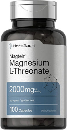 Horbaach Magtein Magnesium(Magnezyum) L-Threonate Treonat  2000mg 100 Caps Men Women Gluten Free
