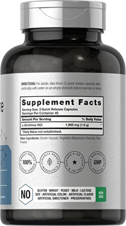 Horbaach L-Ornithine Hcl 1900mg per serving 120 Caps