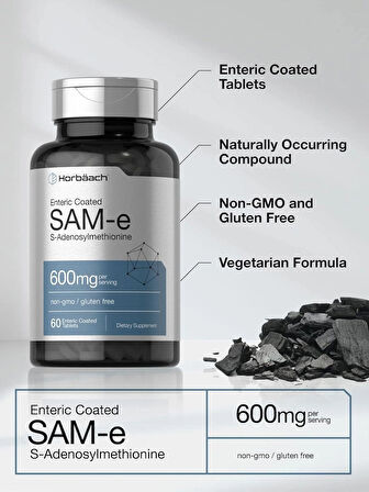 Horbaach SAM-e 600mg | 60 Tablets | S-Adenosyl Methionine | Vegetarian, Non-GMO, Gluten Free