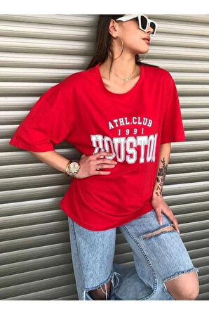malkoçbey houston baskılı oversize unisex basic t-şihirt