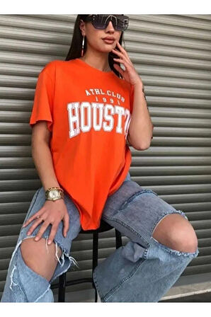 malkoçbey houston baskılı oversize unisex basic t-şihirt