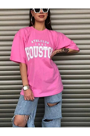 malkoçbey houston baskılı oversize unisex basic t-şihirt