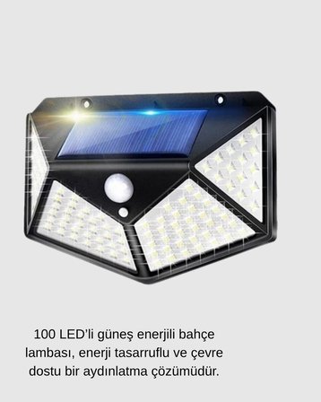 Güneş Enerjili 100 LED Dış Mekan Lamba – Hareket Sensörlü 2200mAh Bataryalı Solar Aydınlatma