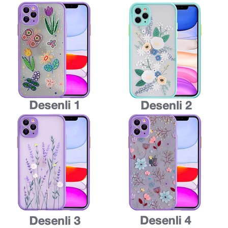 iPhone 11 Pro 5.8inç Kamera Korumalı Çiçek Desenli Silikon Kılıf-(5775)