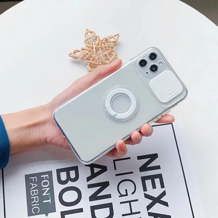 Ally iPhone 13 Pro 6.1inç Kılıf Sürgülü Kamera Lens Korumalı Yüzük Standlı Silikon Kılıf-(5775)