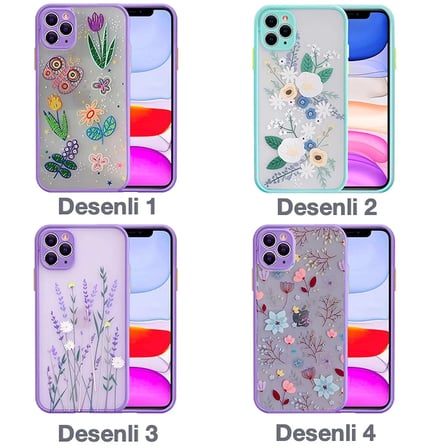 iPhone 11 Pro 5.8inç Kamera Korumalı Çiçek Desenli Silikon Kılıf-(5775)