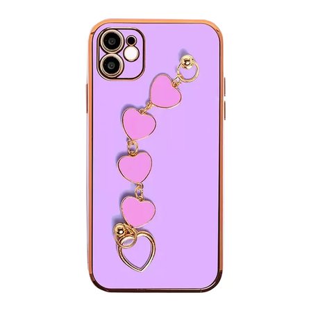 Ally iPhone 12 6.1inç Kılıf Kalp Bileklik Tutuculu Lüx Silikon Askılı Kılıf-(5775)
