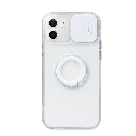 Ally iPhone 12 6.1inç Kılıf Sürgülü Kamera Lens Korumalı Yüzük Standlı Silikon Kılıf-(5775)