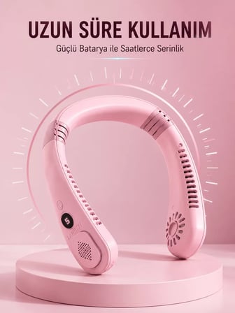 Pembe Boyun Fanı Sessiz Çalışan USB Şarjlı Taşınabilir Kişisel Serinletici
