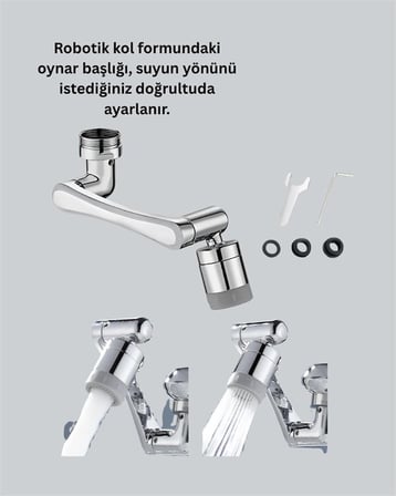Esnek 1080° Musluk Başlığı 3 Eklemli Hareketli Su Modlu Lavabo Aparatı