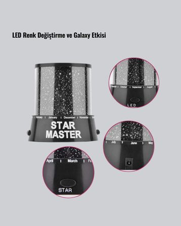 Galaxy Efektli LED Yıldız Projektör Renk Değiştirmeli Oda Aydınlatması