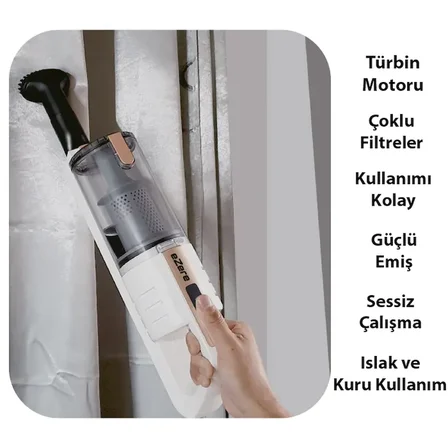 Ezere 15000pa LED Işıklı Kuru Islak Kullanım  Kablosuz Güçlü El Araç-Ev Süpürgesi-(5775)