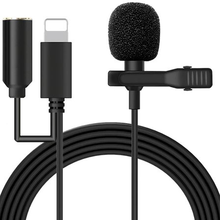ALLY iPhone Lightning Yaka Mikrofonu+3.5MM jack Profesyonel Youtuber Mikrofonu-(5775)