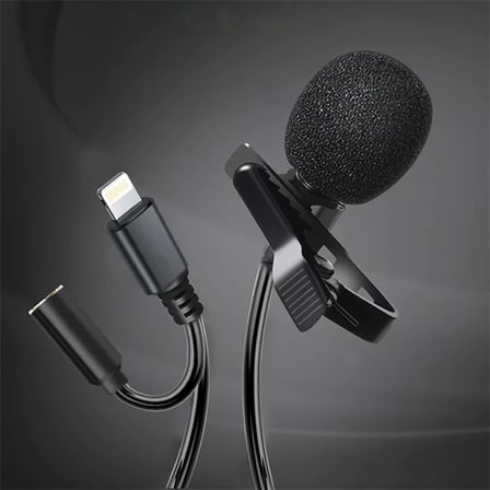 ALLY iPhone Lightning Yaka Mikrofonu+3.5MM jack Profesyonel Youtuber Mikrofonu-(5775)