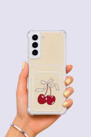 Samsung Galaxy S22 Kartlıklı Kiraz Desenli Kılıf