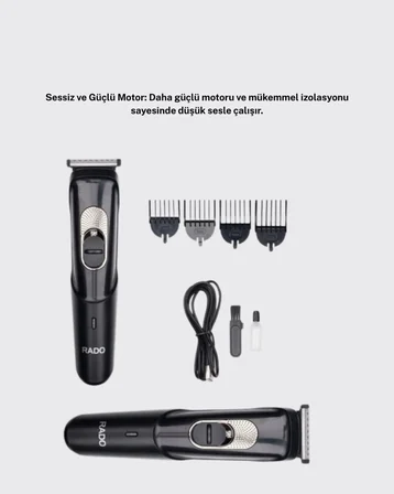 Sessiz Motorlu Kablosuz Kullanımlı Şarjlı Saç ve Sakal Kesme Makinesi – Taraklı Set