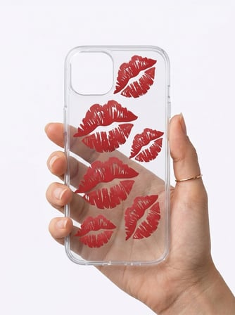 İphone 15 Kırmızı Dudak / Öpücük Desenli Şeffaf Telefon Kılıfı