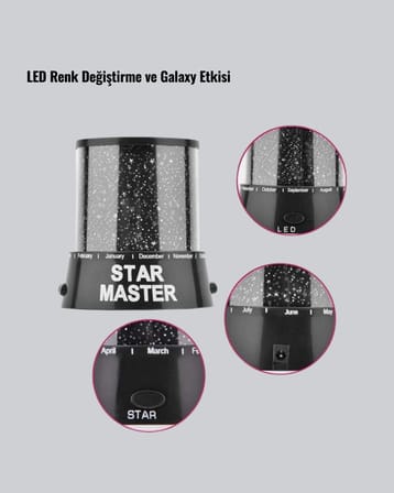 LED Renk Değiştiren Yıldız Projektör Galaxy Efektli Gece Lambası