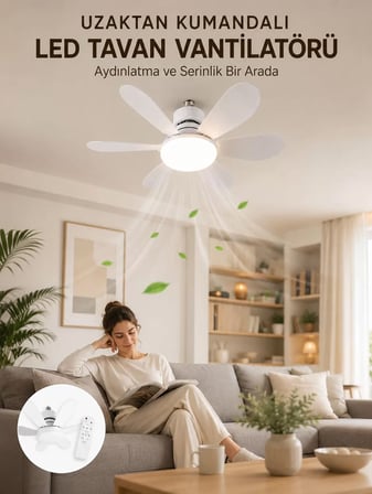 Yüksek Aydınlatma Performansına Sahip LED Tavan Fanı Sessiz Çalışma Güçlü Esinti ve Uzaktan Kumanda Kontrolü