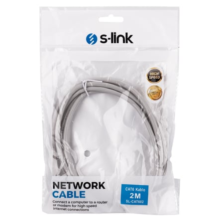 S-LINK SL-CAT602 CAT6 Patch 2Mt Kablo (Gri)(1923)