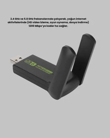 Ultratekno Dual Band WiFi Adaptör – 1200 Mbps USB 3.0 Çift Antenli Geniş Kapsama Alanı ve Yüksek Hız