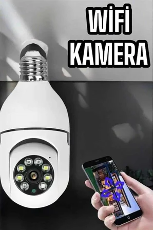 Wifi Kamera Duylu Ampul Görünümlü 360 Derece Dönebilen Ev Kamerası