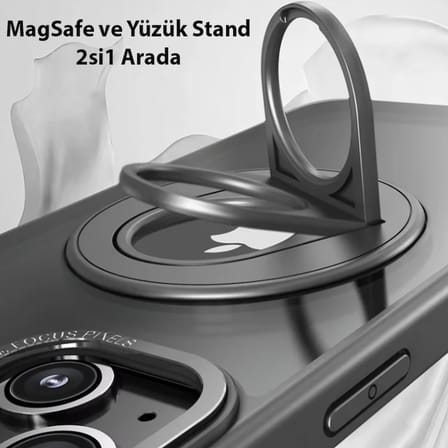 ALLY iPhone 14 Plus İçin Magsafe Uyumlu Yüzük Standlı Manyetik Silikon Kılıf-(5775)