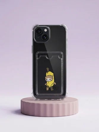 iPhone 15 Boş Yapma Muz Detaylı Kart Bölmeli Şeffaf Telefon Kılıfı