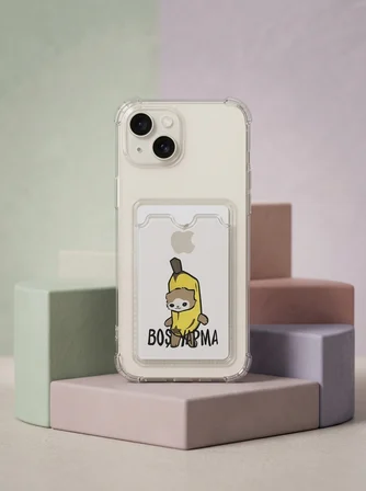 iPhone 15 Boş Yapma Muz Detaylı Kart Bölmeli Şeffaf Telefon Kılıfı
