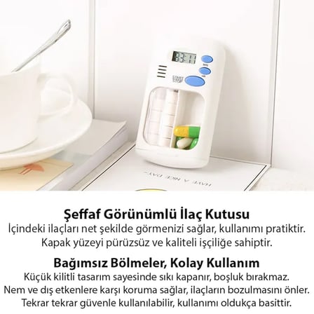 Ezere Elektronik Akıllı Zamanlayıcılı Taşınabilir Hap İlaç Kutusu - BPA İçermez-(5775)