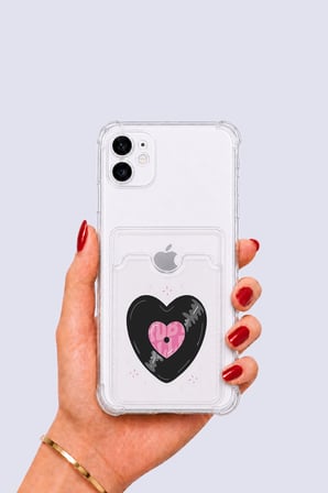 iPhone 11 Kartlıklı Vinly Desenli Kılıf