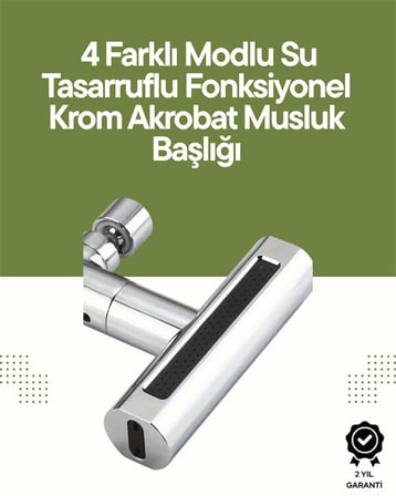 Krom Musluk Başlığı | 4'ü 1 Arada Su Çıkışı | Kolay Montajlı