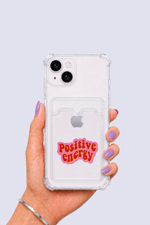 iPhone 13 Kartlıklı Pozitif Enerji Desenli Kılıf