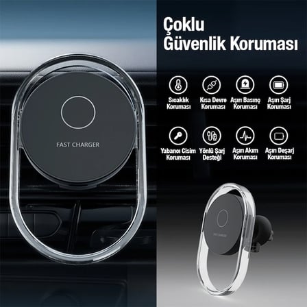 Ally 15W Klima Araç Havalandırma Bölmesi Manyetik Şeffaf Kablosuz Araç Şarj Telefon Tutucu-(5775)